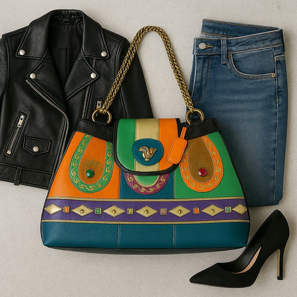 Vintage Renaissance Multicolor Handbag – Eclectic Boho-Chic Statement Bag - Picture 5 of 15